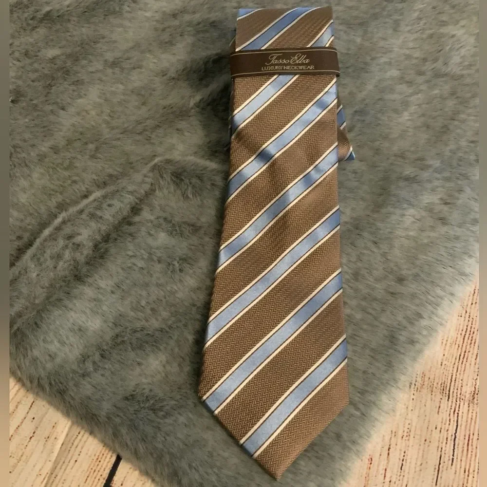 NWT Tasso Elba 100% Silk Brown & Blue Tie